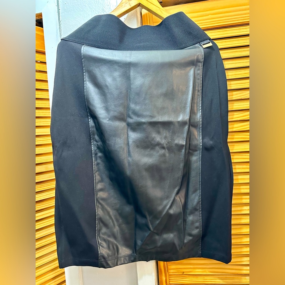 Black Stretchy w/ Faux Leather Knee Length Skirt